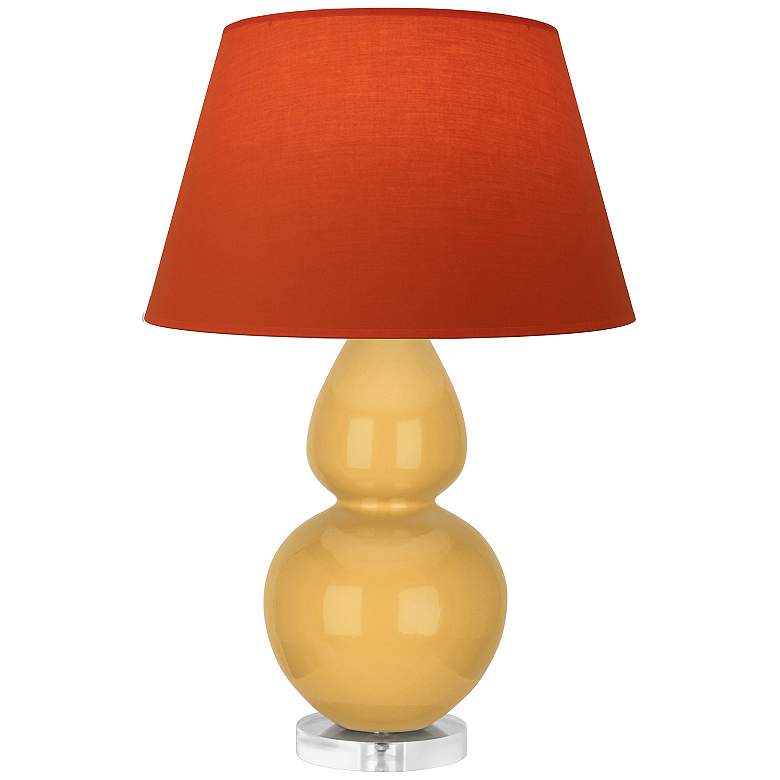 Image 1 Double Gourd 30"H Yellow And Lucite Lamp w/ Tangerine And Taupe Shade