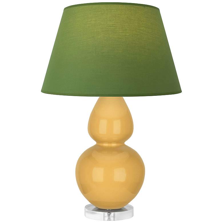 Image 1 Double Gourd 30"H Yellow And Lucite Lamp w/ Tea Green And Taupe Shade