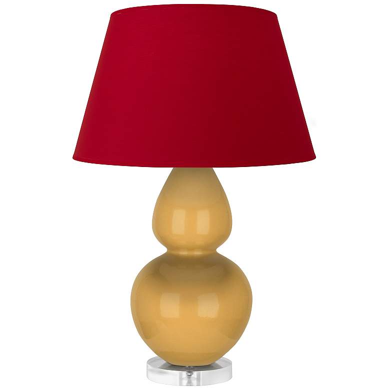 Image 1 Double Gourd 30"H Yellow And Lucite Table Lamp w/ Black And Red Shade