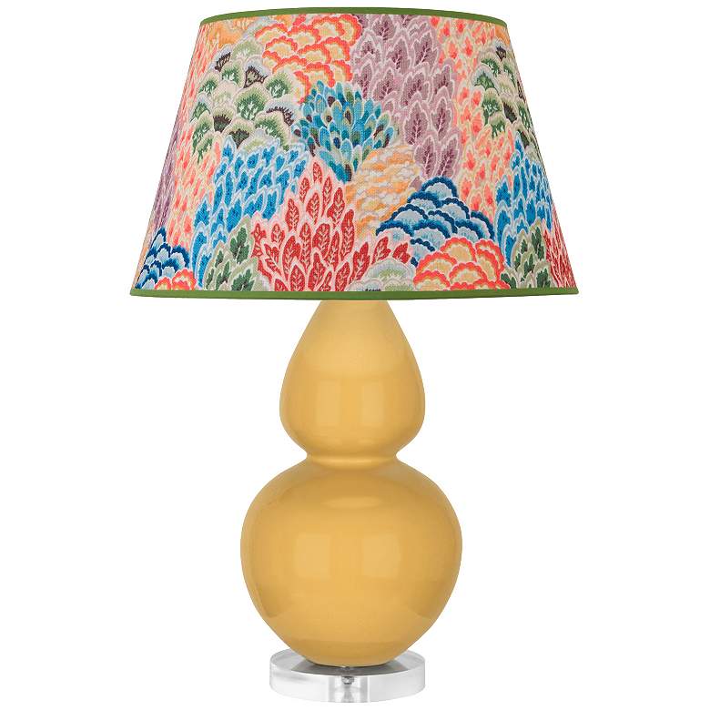 Image 1 Double Gourd 30"H Yellow And Lucite Table Lamp w/ Spring Floral Shade