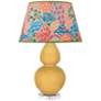 Double Gourd 30"H Yellow And Lucite Table Lamp w/ Spring Floral Shade