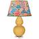 Double Gourd 30"H Yellow And Lucite Table Lamp w/ Spring Floral Shade