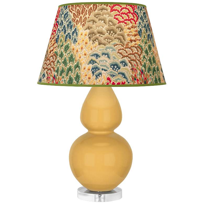 Image 1 Double Gourd 30"H Yellow And Lucite Table Lamp With Fall Floral Shade