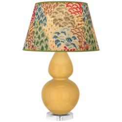 Double Gourd 30"H Yellow And Lucite Table Lamp With Fall Floral Shade