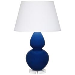 Double Gourd 30" High Cobalt And Lucite Table Lamp With Pearl Shade