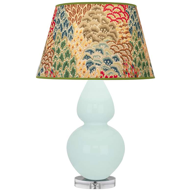 Image 1 Double Gourd 30" High Mint Glazed Lucite Table Lamp w/ Fall Floral Shade