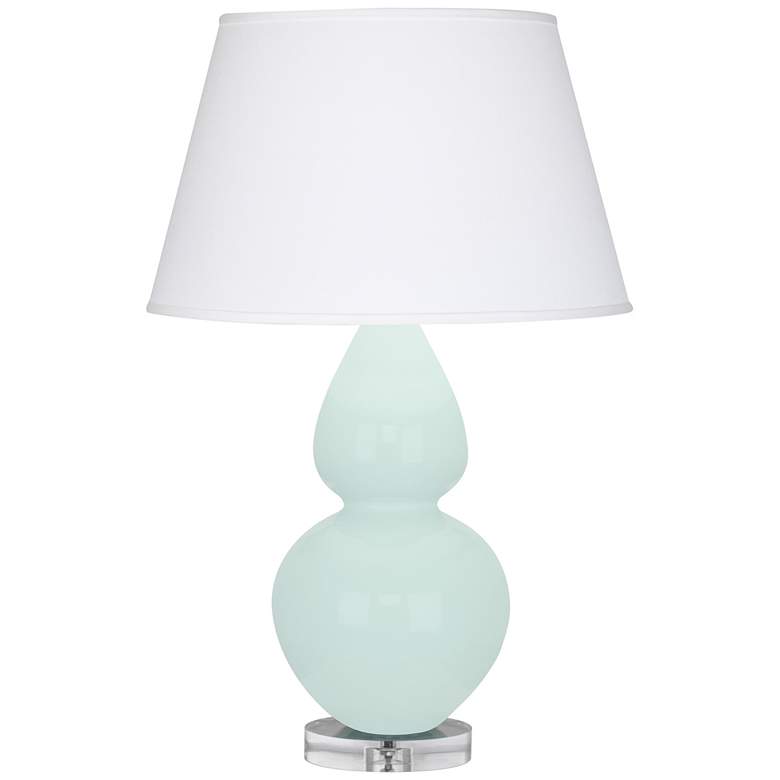 Image 1 Double Gourd 30" High Mint Glazed Lucite Table Lamp w/ Pearl Dupioni Shade