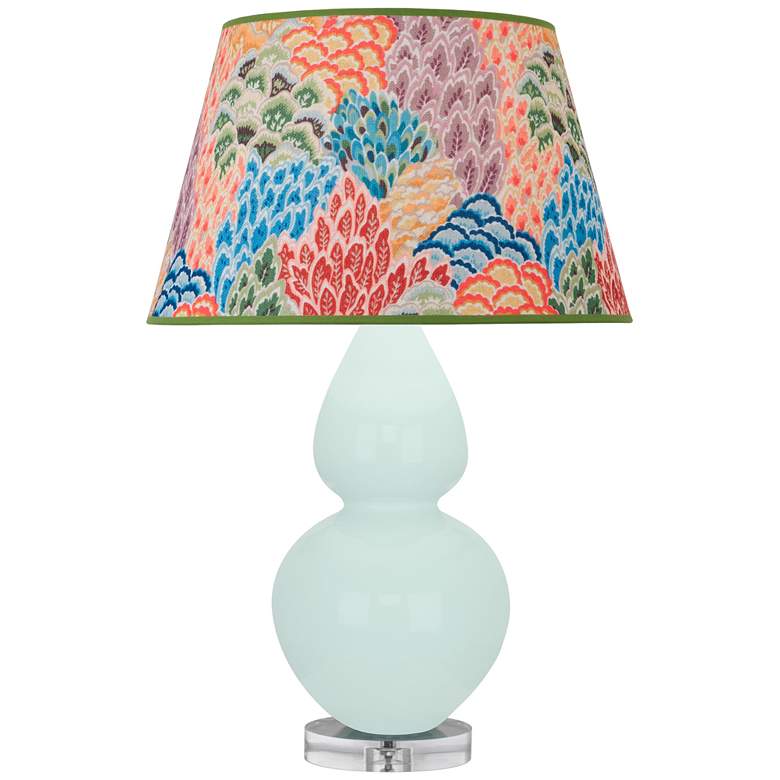 Image 1 Double Gourd 30" High Mint Glazed Lucite Table Lamp w/ Spring Floral Shade
