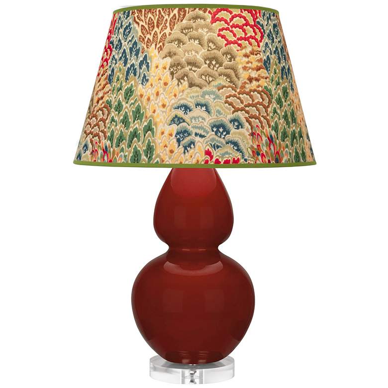 Image 1 Double Gourd 30" High Oxblood Glazed Lucite Table Lamp w/ Fall Floral Shade