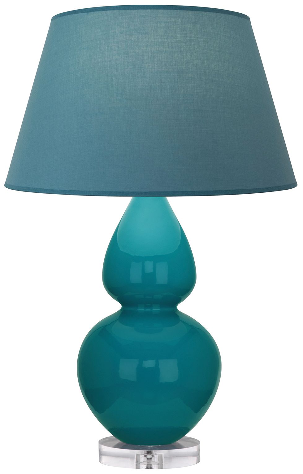 Double Gourd 30"H Peacock &amp; Lucite Lamp w/Bright Blue &amp; Gray M