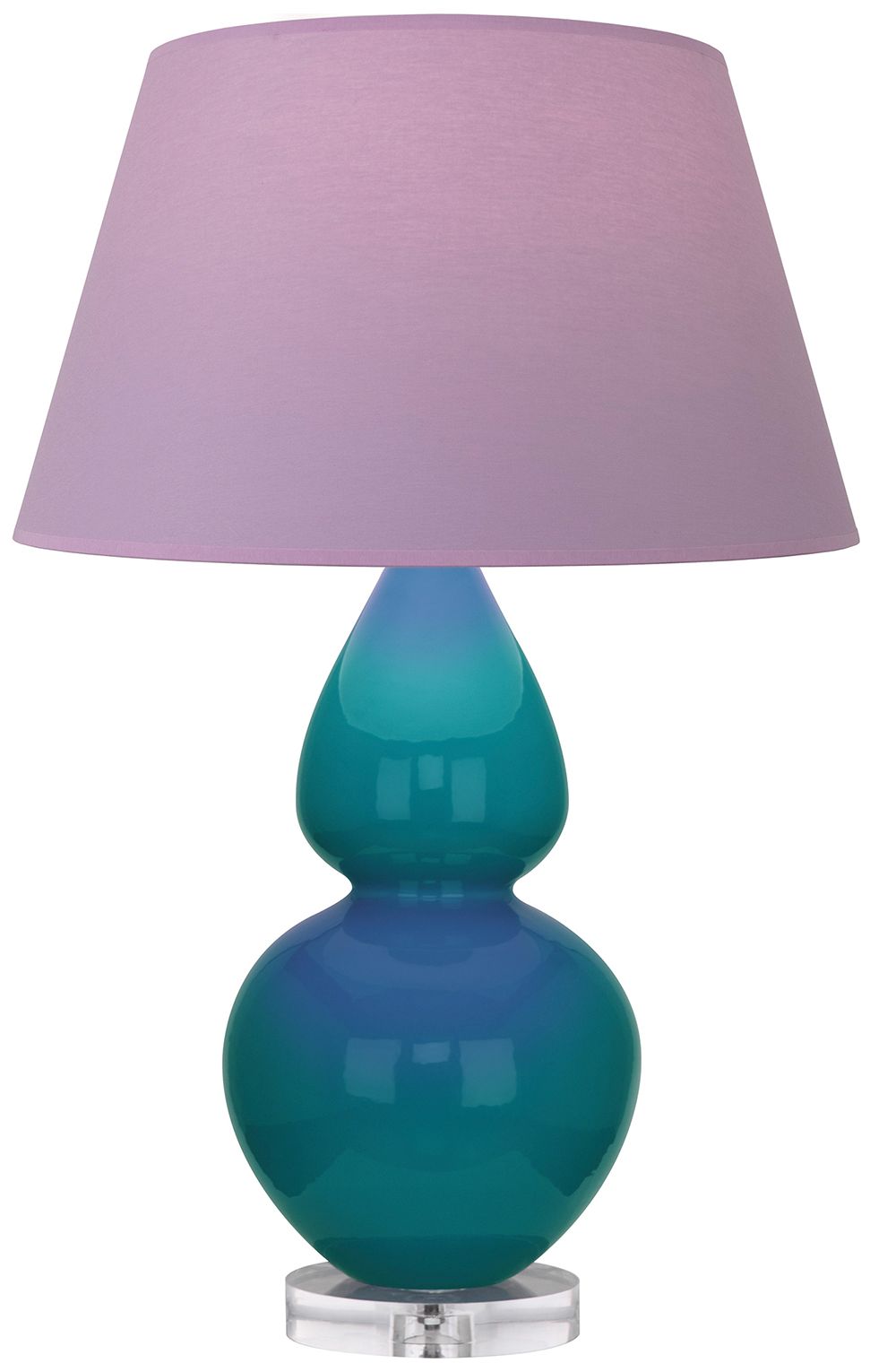 Double Gourd 30"H Peacock &amp; Lucite Lamp w/ Lavender &amp; Plum Mad