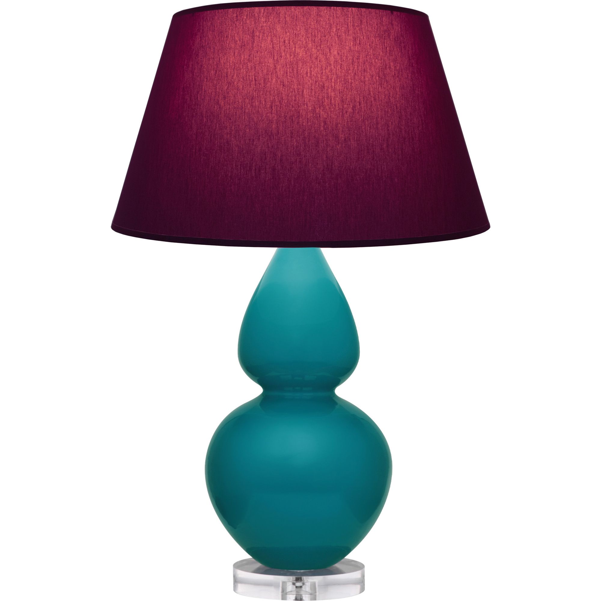 Image 2 Double Gourd 30"H Peacock And Lucite Lamp w/ Plum And Lavender Shade more views