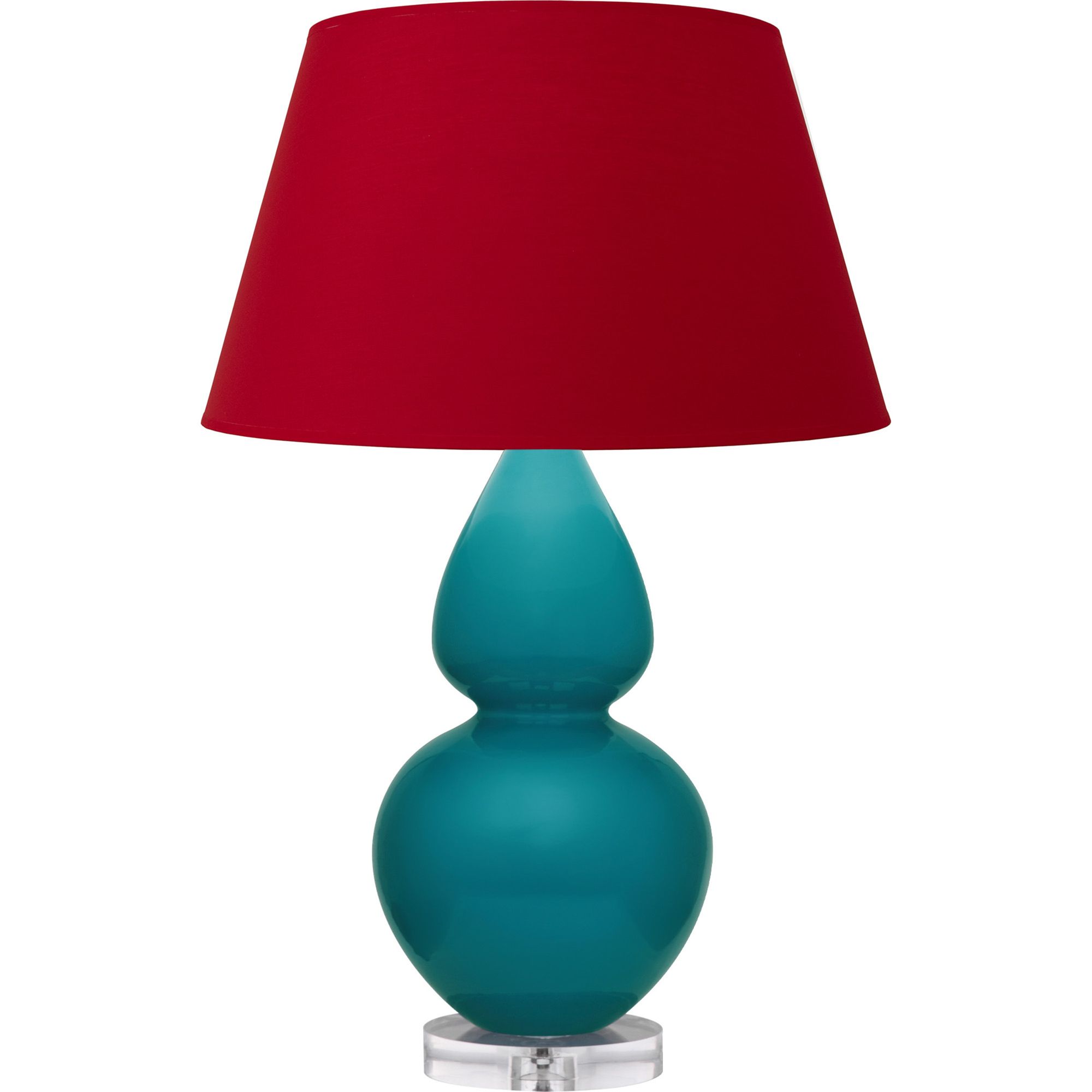 Image 2 Double Gourd 30"H Peacock And Lucite Table Lamp w/ Black And Red Shade more views