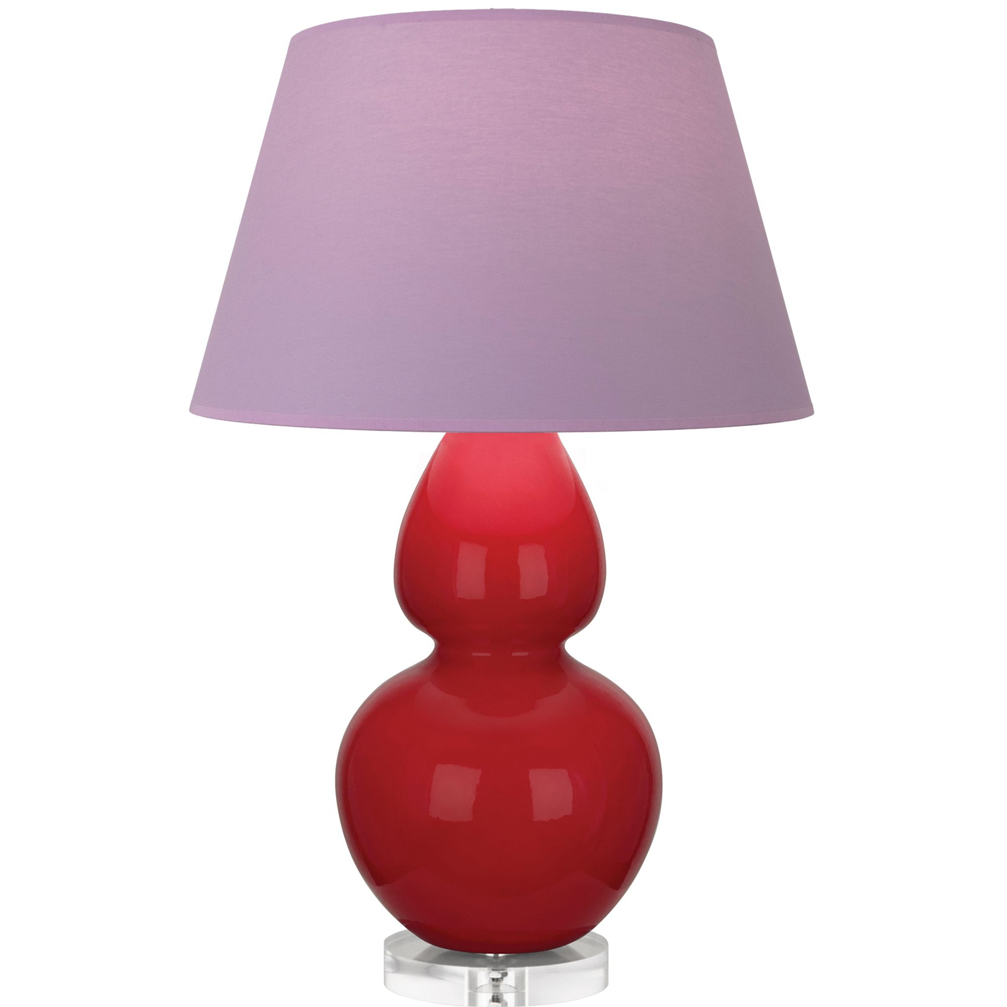 Image 2 Double Gourd 30"H Ruby Red And Lucite Lamp w/ Lavender And Plum Shade more views