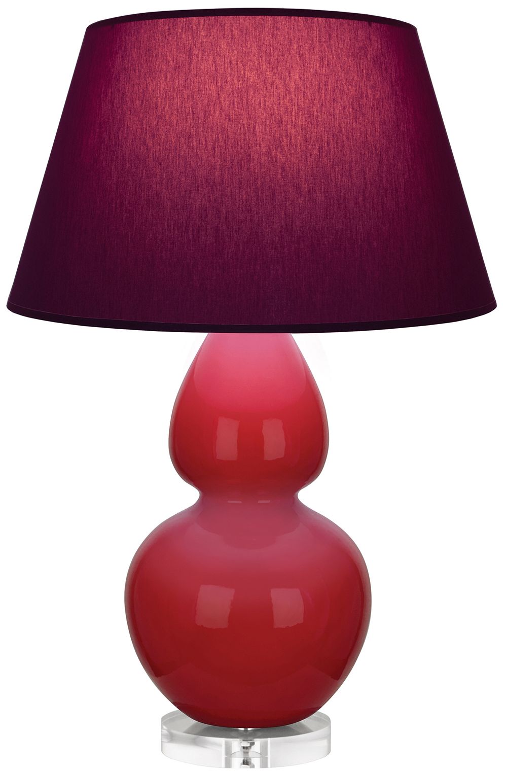 Double Gourd 30"H Ruby Red &amp; Lucite Lamp w/ Plum &amp; Lavender Ma