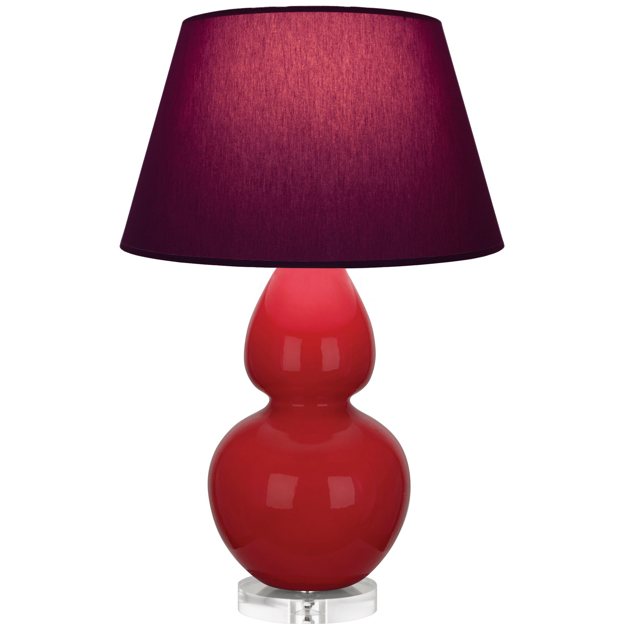 Image 2 Double Gourd 30"H Ruby Red And Lucite Lamp w/ Plum And Lavender Shade more views