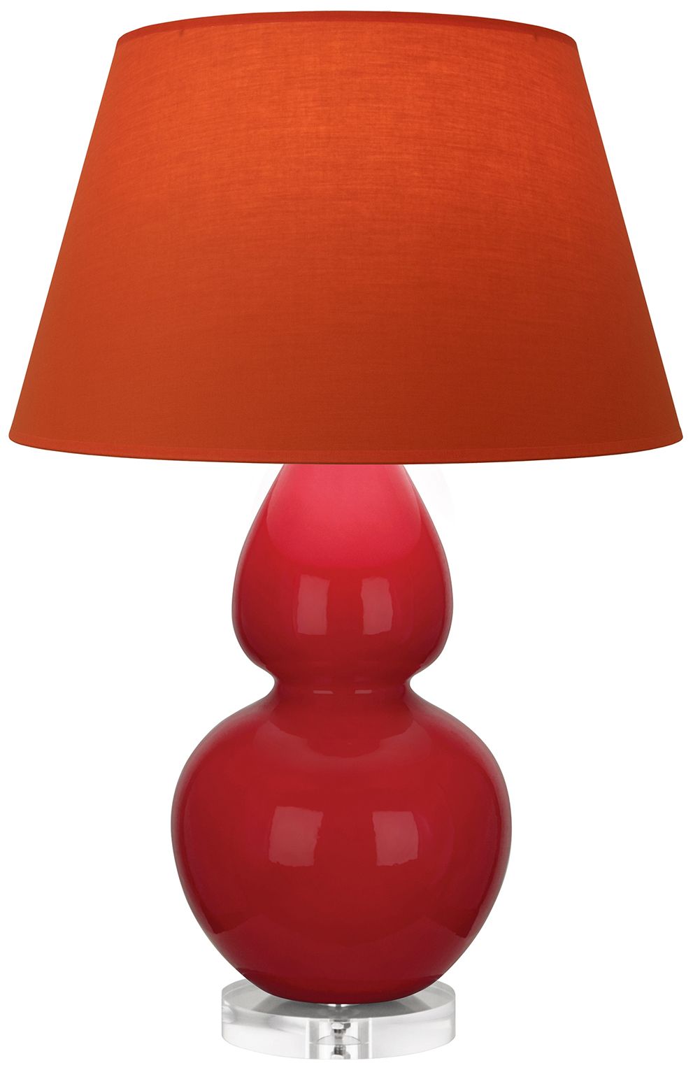 Double Gourd 30"H Ruby Red &amp; Lucite Lamp w/Tangerine &amp; Taupe M