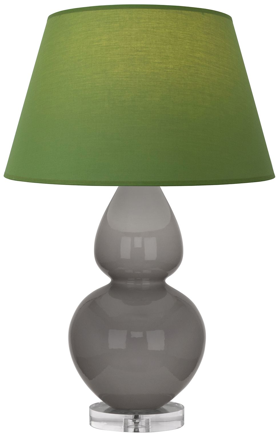 Double Gourd 30"H Taupe & Lucite Lamp w/ Tea Green & Taupe Mad
