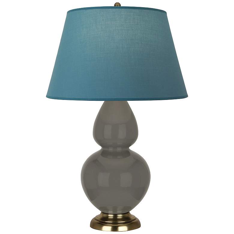 Image 1 Double Gourd 31"H Ash And Brass Lamp w/ Bright Blue And Gray Shade
