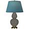Double Gourd 31"H Ash And Brass Lamp w/ Bright Blue And Gray Shade