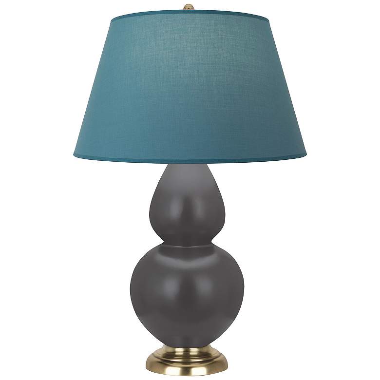 Image 1 Double Gourd 31"H Ash And Brass Lamp w/ Bright Blue And Gray Shade
