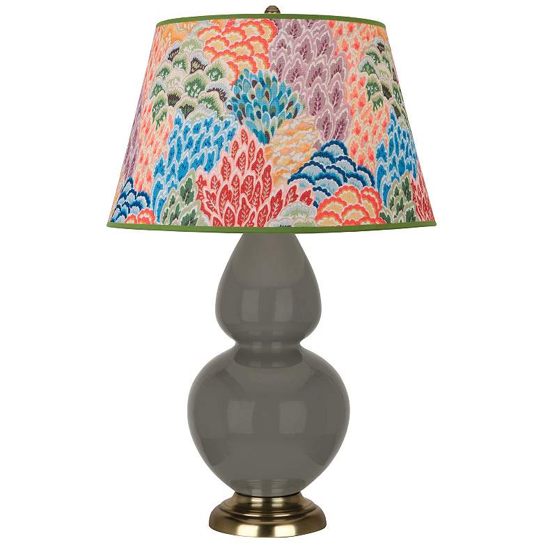 Image 1 Double Gourd 31"H Ash And Brass Lamp w/ Spring Floral Fabric Shade