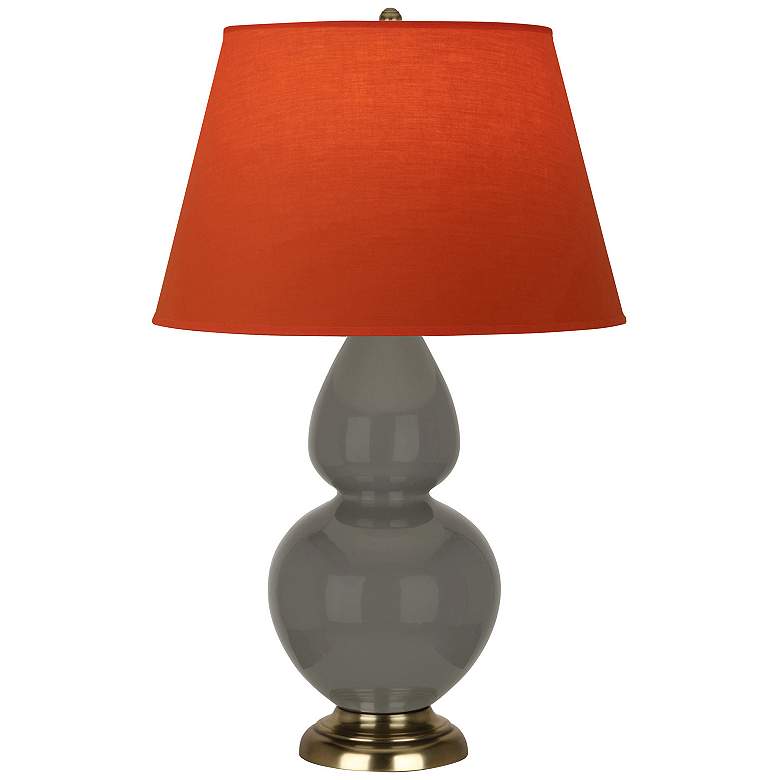 Image 1 Double Gourd 31"H Ash And Brass Lamp w/ Tangerine And Taupe Shade