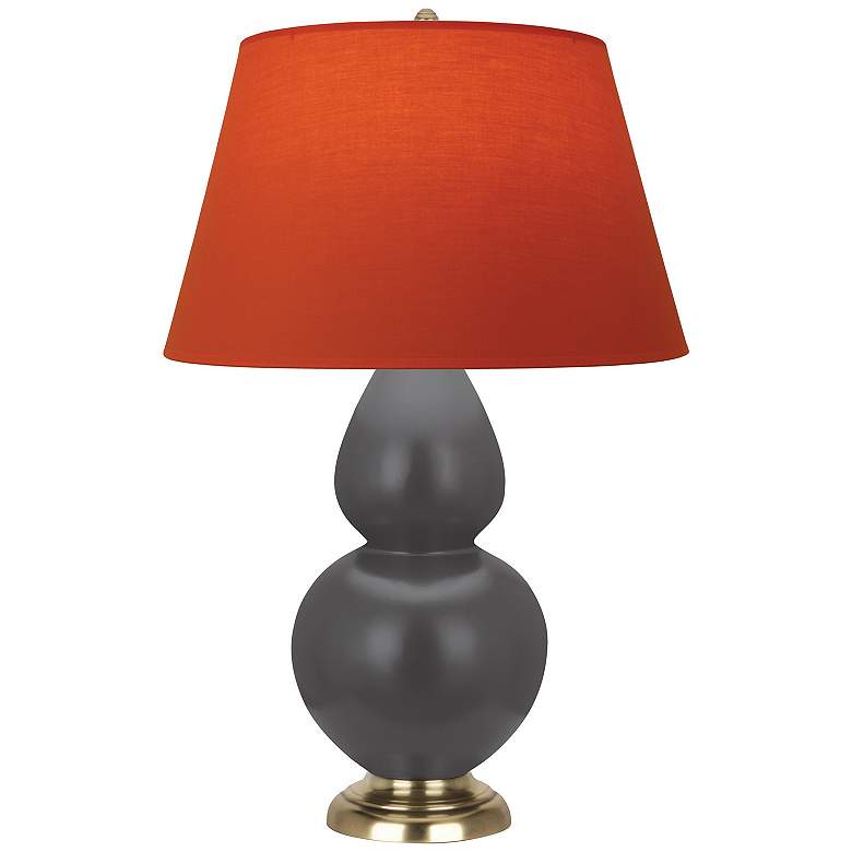 Image 1 Double Gourd 31"H Ash And Brass Lamp w/ Tangerine And Taupe Shade