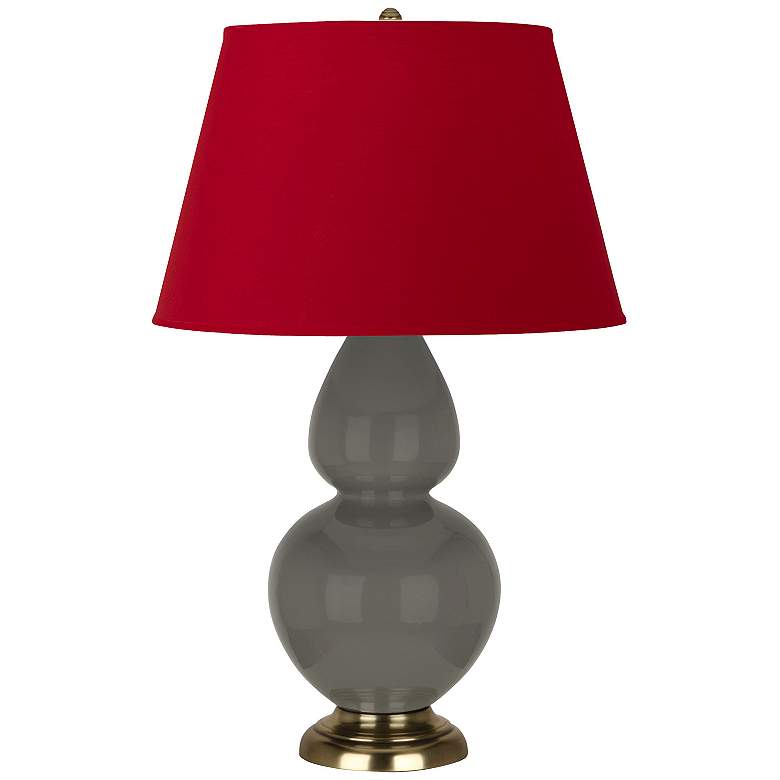Image 1 Double Gourd 31"H Ash And Brass Table Lamp w/ Black And Red Shade