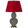 Double Gourd 31"H Ash And Brass Table Lamp w/ Black And Red Shade