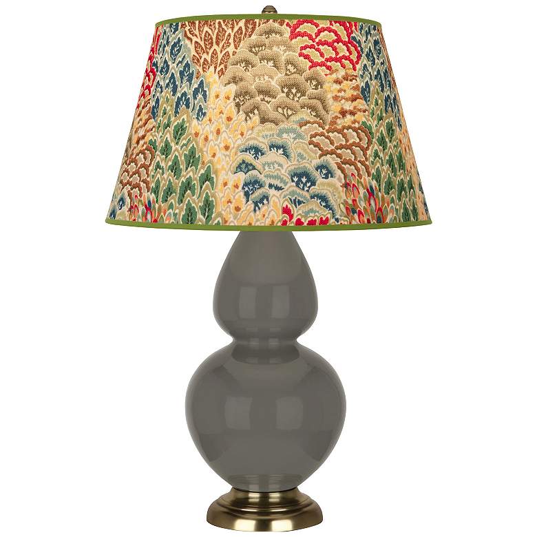 Image 1 Double Gourd 31"H Ash And Brass Table Lamp w/ Fall Floral Shade