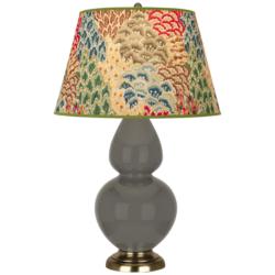 Double Gourd 31"H Ash And Brass Table Lamp w/ Fall Floral Shade