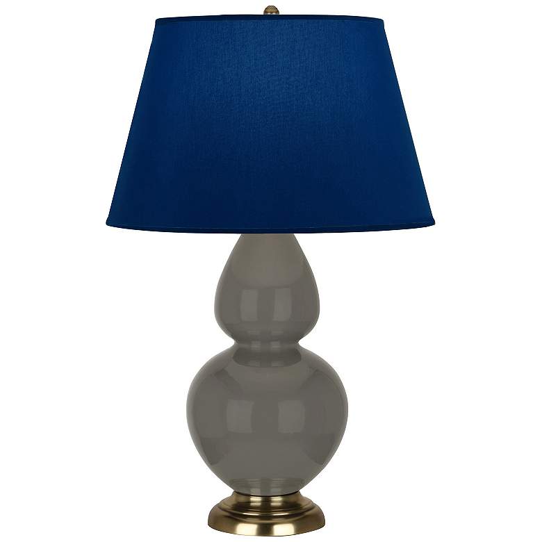 Image 1 Double Gourd 31"H Ash And Brass Table Lamp w/ Navy And Gray Shade