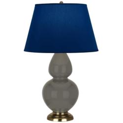 Double Gourd 31"H Ash And Brass Table Lamp w/ Navy And Gray Shade