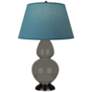 Double Gourd 31"H Ash And Bronze Lamp w/ Bright Blue And Gray Shade