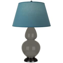 Double Gourd 31"H Ash And Bronze Lamp w/ Bright Blue And Gray Shade
