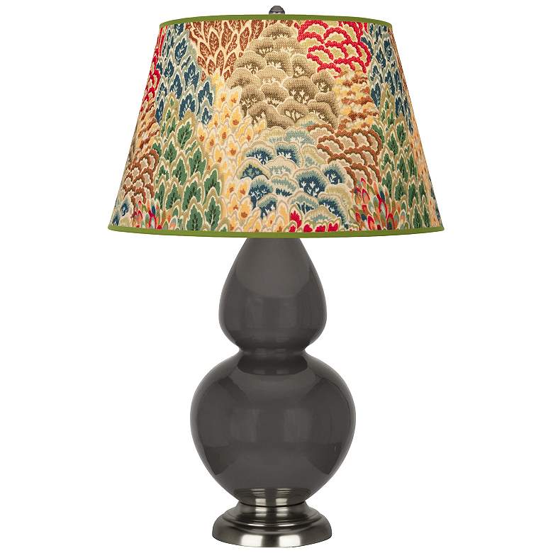 Image 1 Double Gourd 31"H Ash And Silver Table Lamp w/ Fall Floral Shade