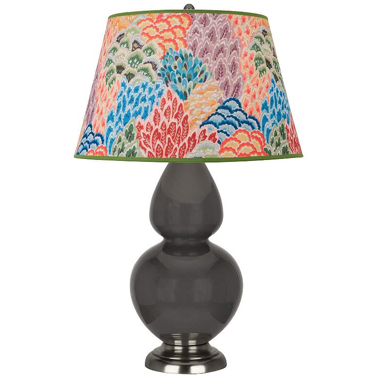 Image 1 Double Gourd 31"H Ash And Silver Table Lamp w/ Spring Floral Shade