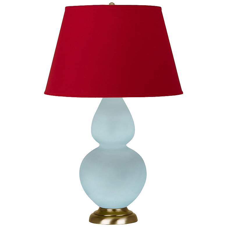 Image 1 Double Gourd 31"H Baby Blue And Brass Lamp w/ Black And Red Shade