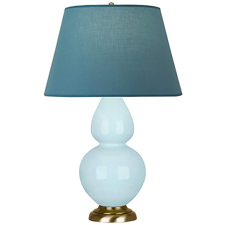 Image 1 Double Gourd 31"H Baby Blue And Brass Lamp w/ Bright Blue And Gray Shade
