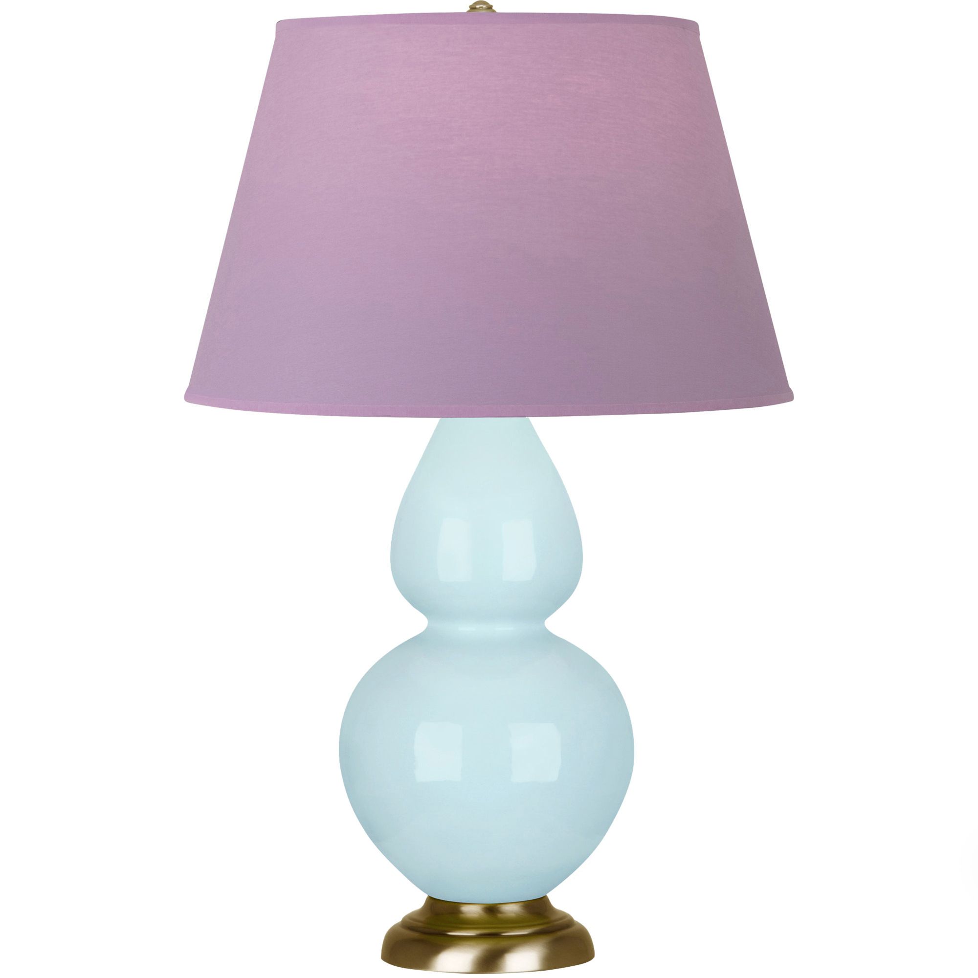 Image 2 Double Gourd 31"H Baby Blue And Brass Lamp w/ Lavender And Plum Shade more views