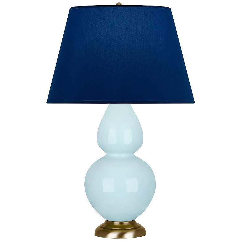 Image 1 Double Gourd 31"H Baby Blue And Brass Lamp w/ Navy And Gray Shade