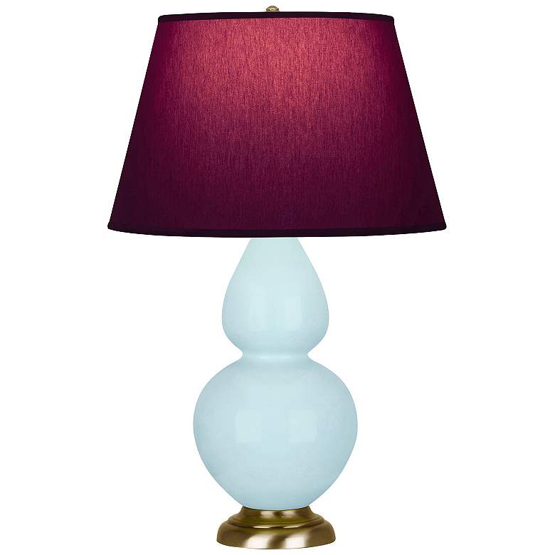 Image 1 Double Gourd 31"H Baby Blue And Brass Lamp w/ Plum And Lavender Shade