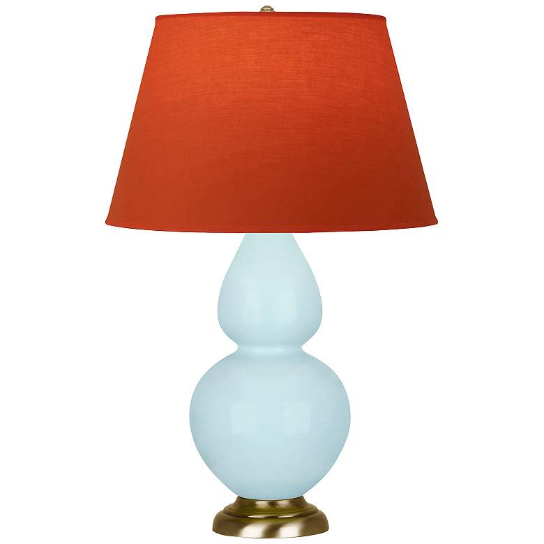 Image 1 Double Gourd 31"H Baby Blue And Brass Lamp w/ Tangerine And Taupe Shade