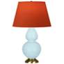 Double Gourd 31"H Baby Blue And Brass Lamp w/ Tangerine And Taupe Shade