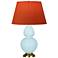 Double Gourd 31"H Baby Blue And Brass Lamp w/ Tangerine And Taupe Shade