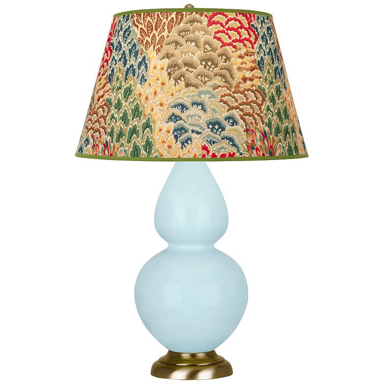 Image 1 Double Gourd 31"H Baby Blue And Brass Table Lamp w/ Fall Floral Shade
