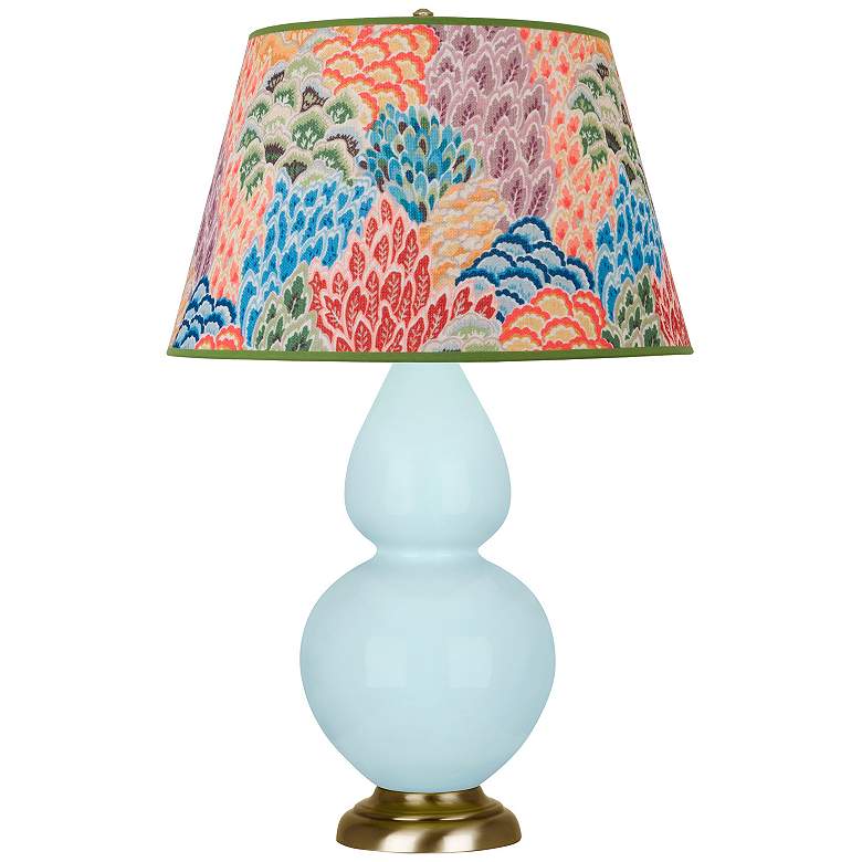 Image 1 Double Gourd 31"H Baby Blue And Brass Table Lamp w/ Spring Shade