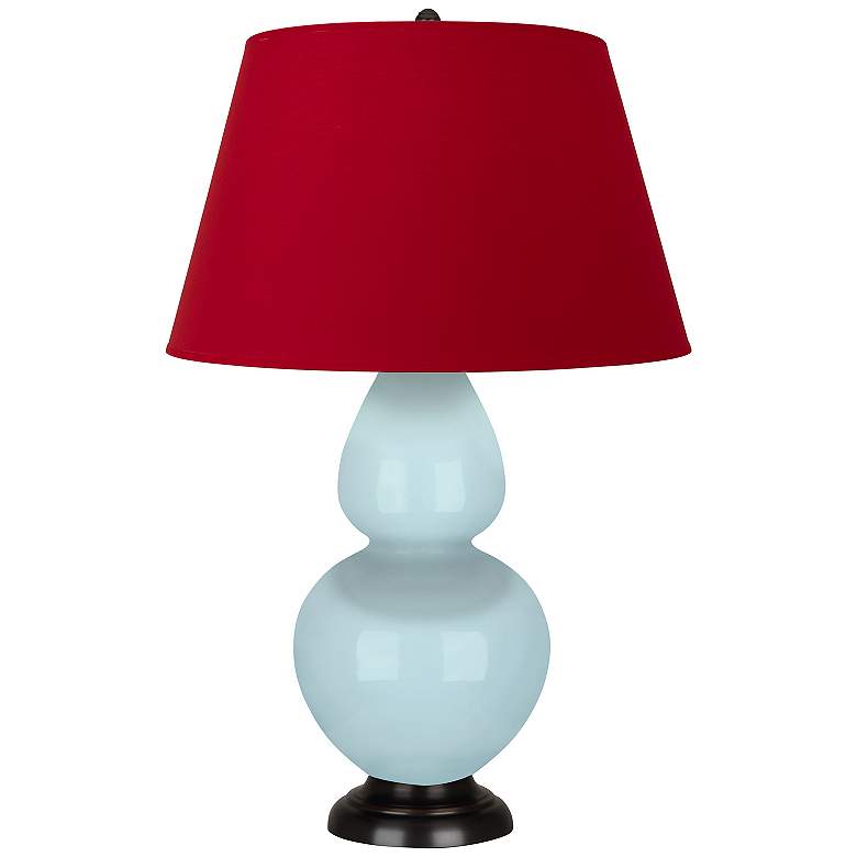 Image 1 Double Gourd 31"H Baby Blue And Bronze Lamp w/ Black And Red Shade