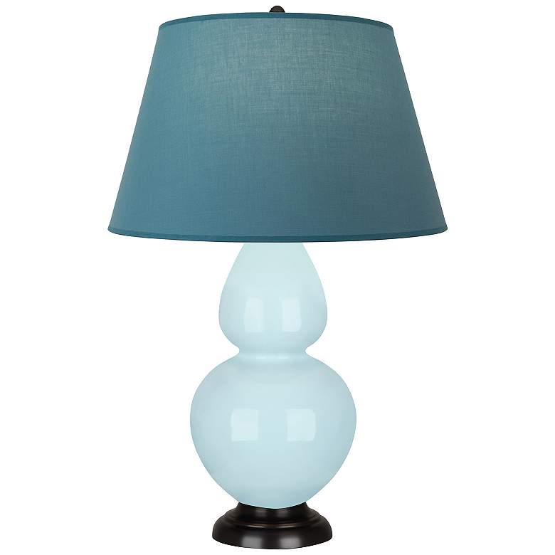 Image 1 Double Gourd 31"H Baby Blue And Bronze Lamp w/ Bright Blue And Gray Shade